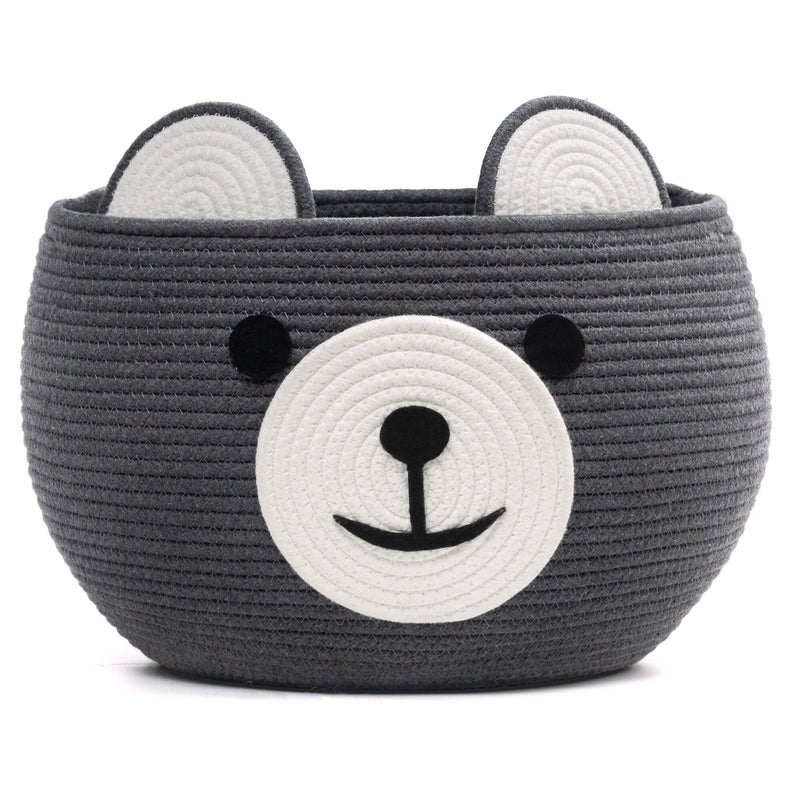 CherryNow Cotton Rope Baby Cute Storage Basket for Organizing, Toy Woven Rope Bear Basket for Kids, Empty Gift Baskets with Handles, Grey, 15.7" D x 10.5" H - Image 1